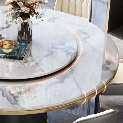 Luxury Round White Marble Dining Table — Orange / Table Only