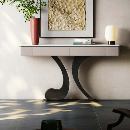 Luxury Stone Abstract Base Beige Console Table — Gray