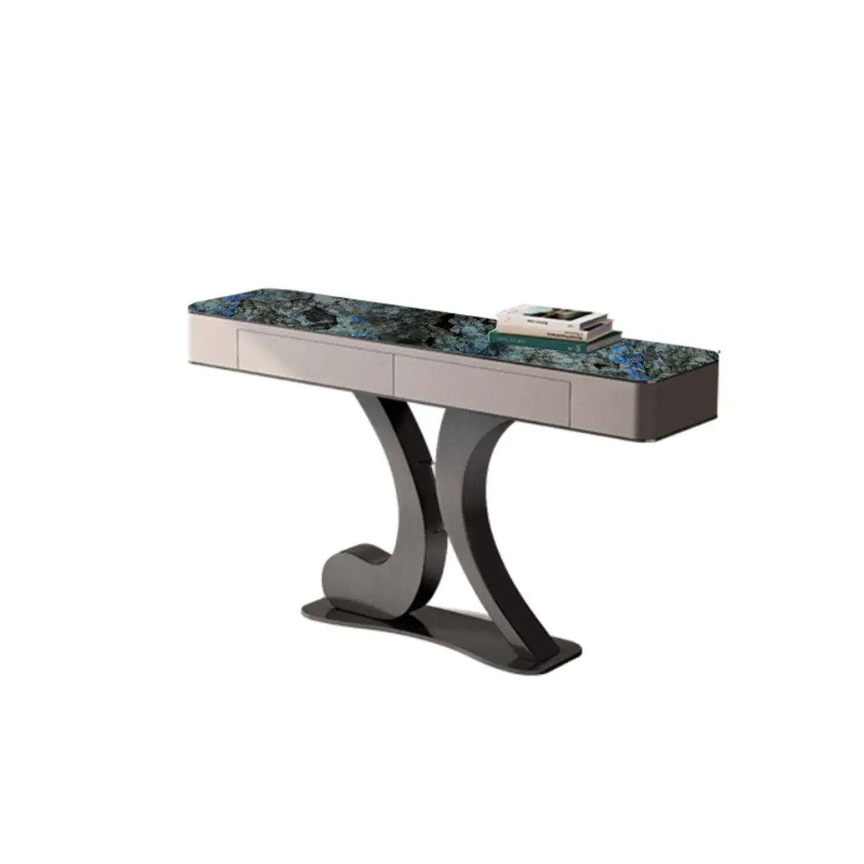 Luxury Stone Abstract Base Beige Console Table — Black/ White