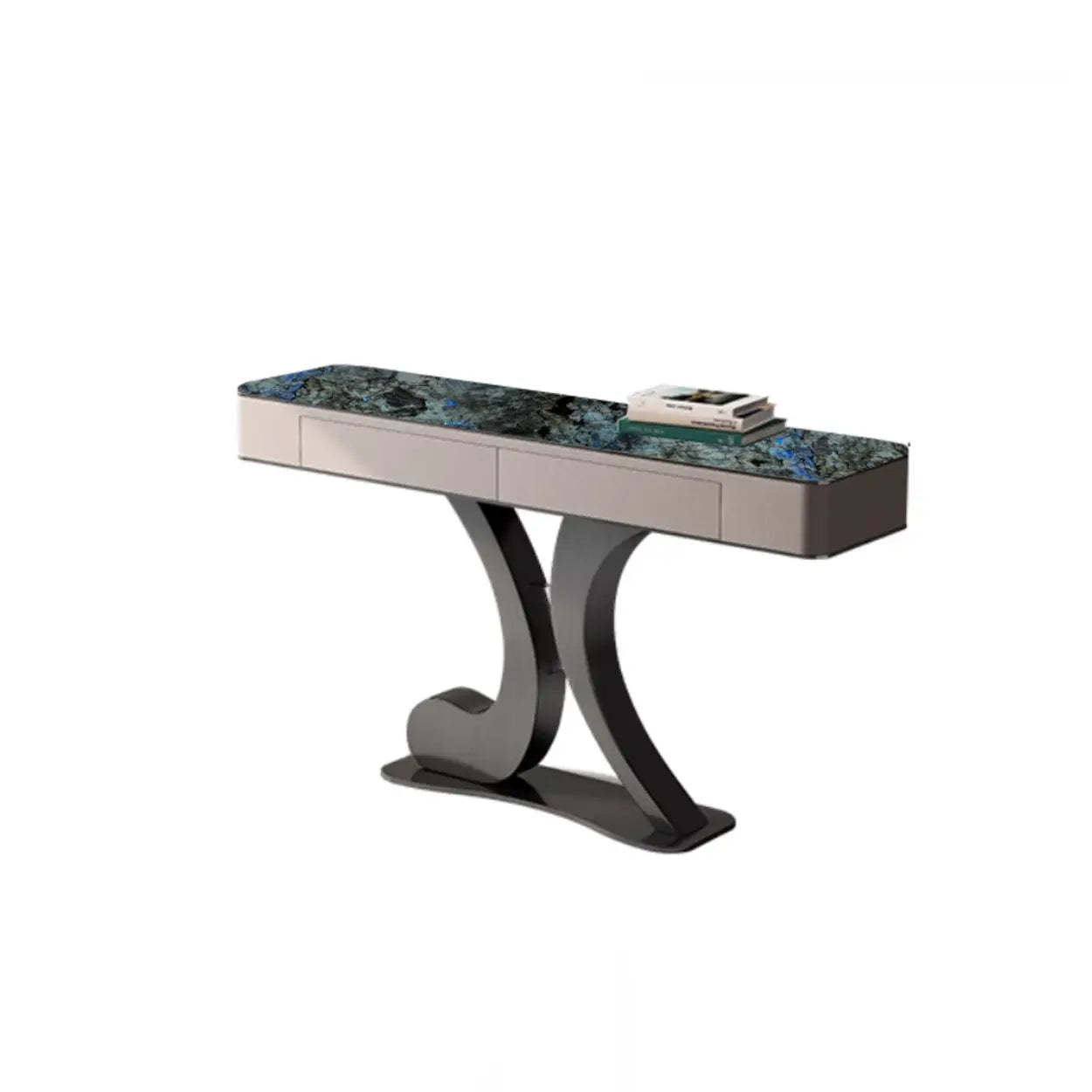 Beige stone base abstract end & side tables - modern — 47" L x 14" W x 33" H / Blue & Black