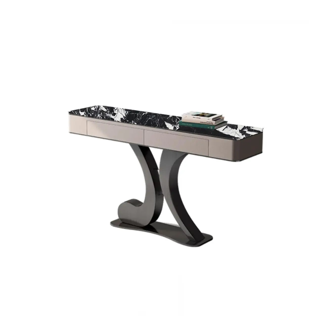 Luxury Stone Abstract Base Beige Console Table — Blue/ Black