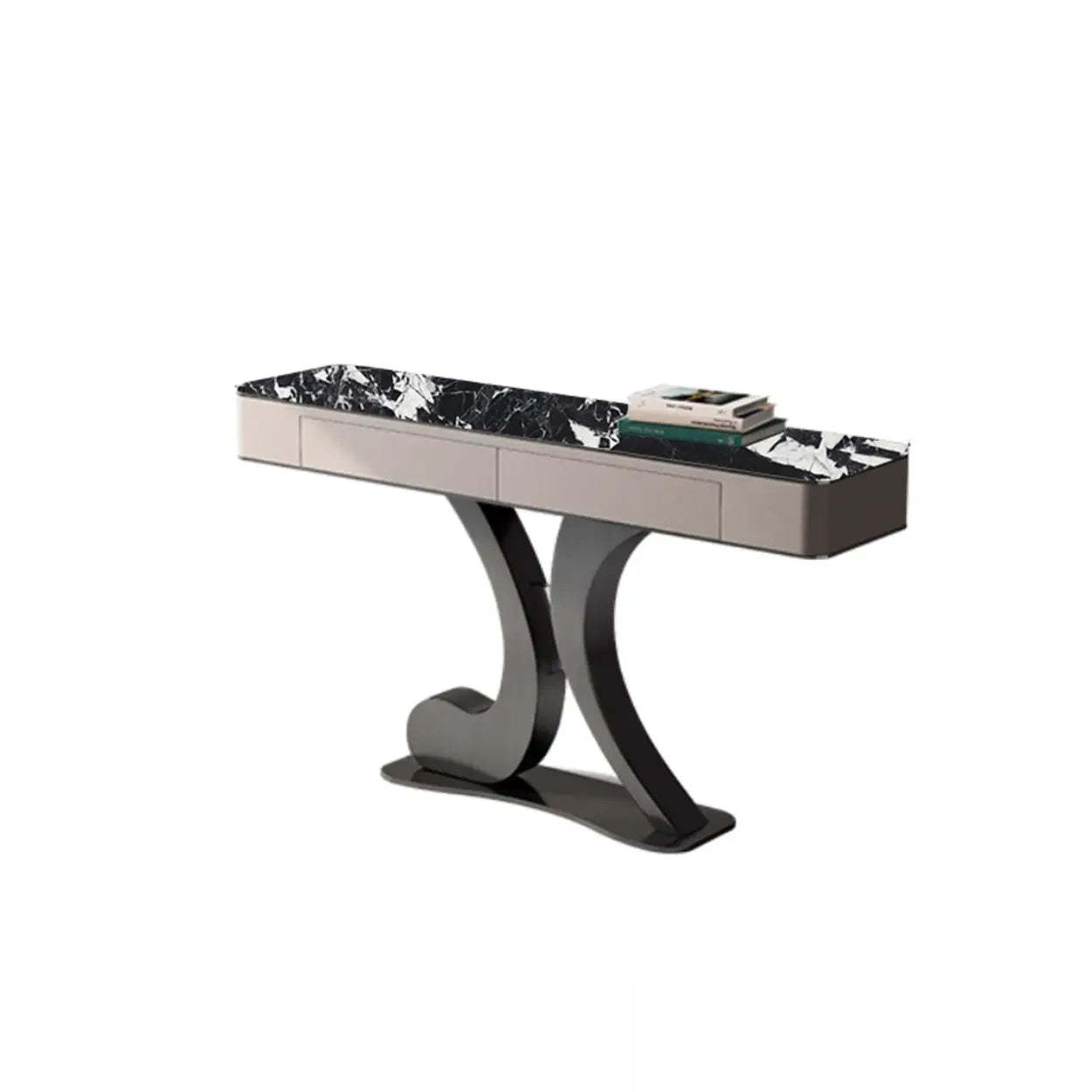 Luxury Stone Abstract Base Beige Console Table — Blue/ Black