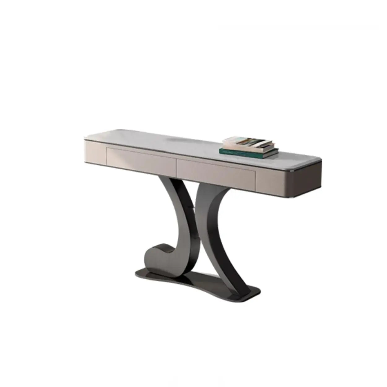 Luxury Stone Abstract Base Beige Console Table — Black/ White