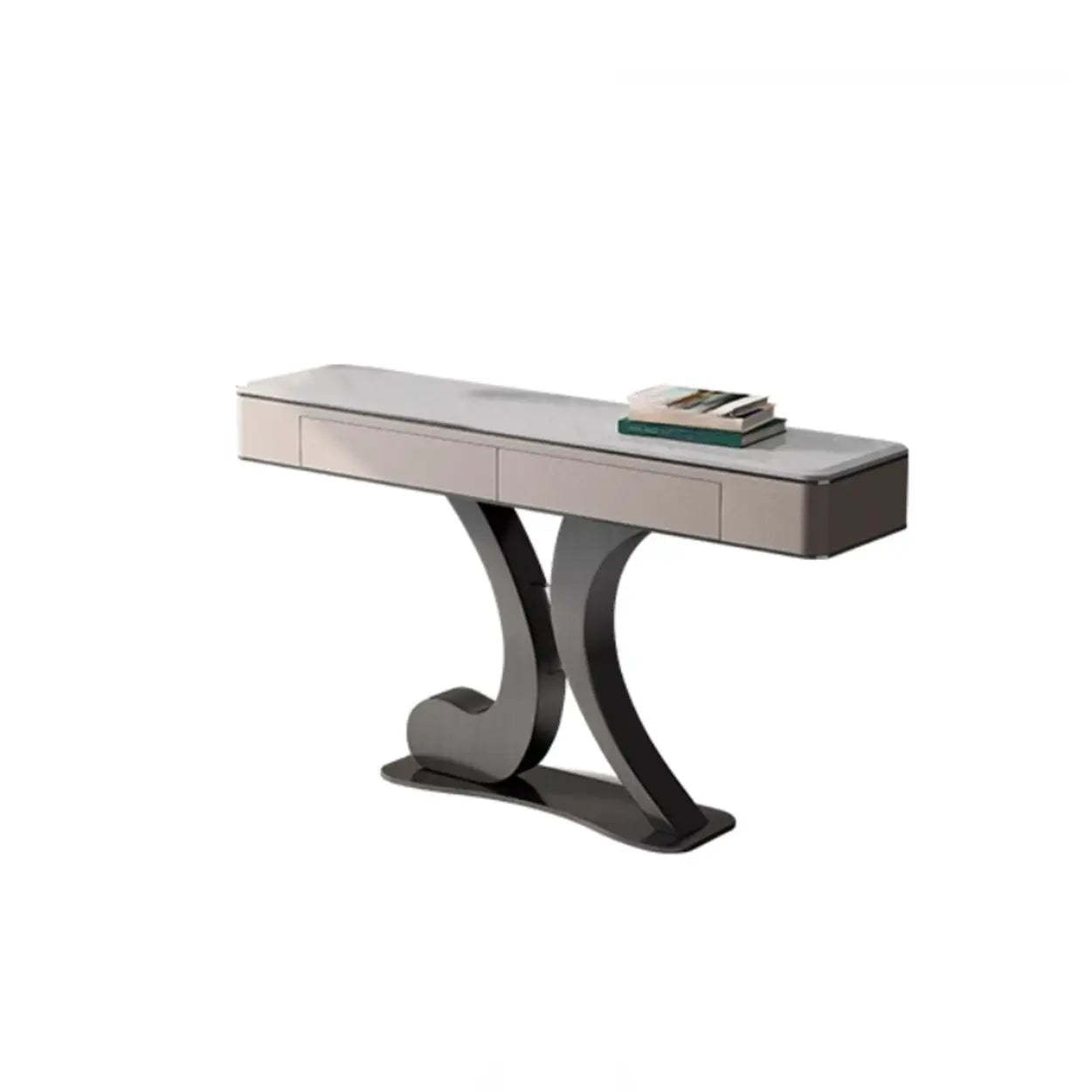 Luxury Stone Abstract Base Beige Console Table — Black/ White