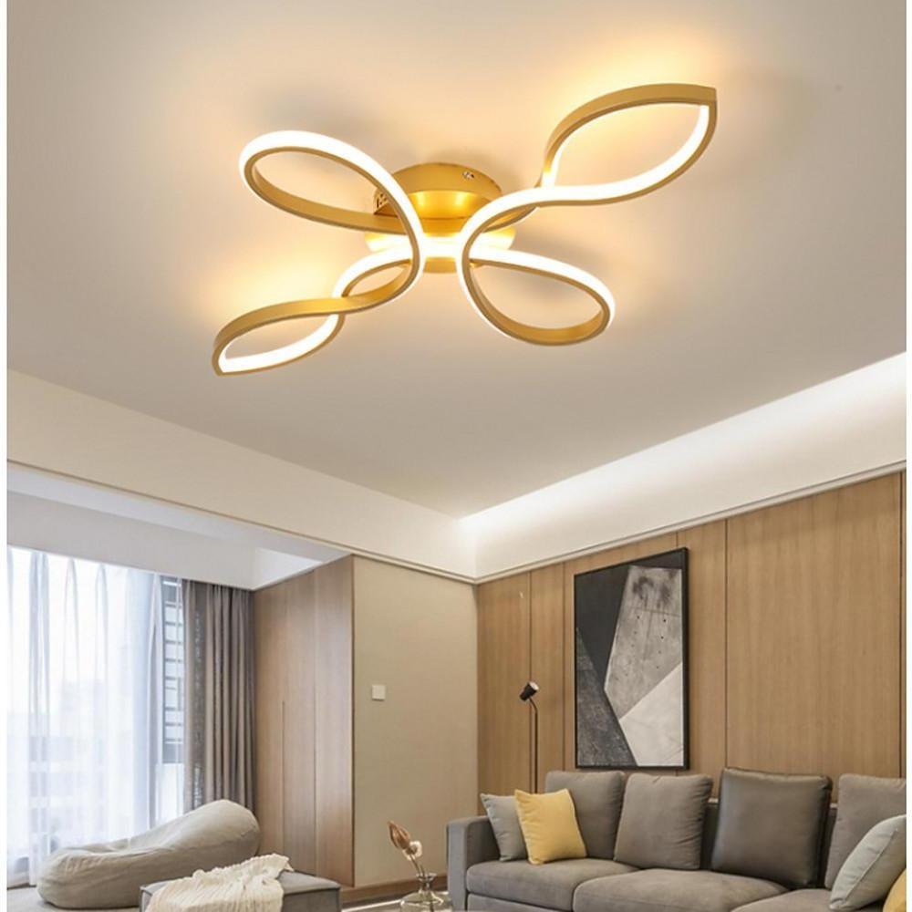 Black synthetic flower wave semi-flush mount light - modern — Warm White (3000K) / Brushed Gold