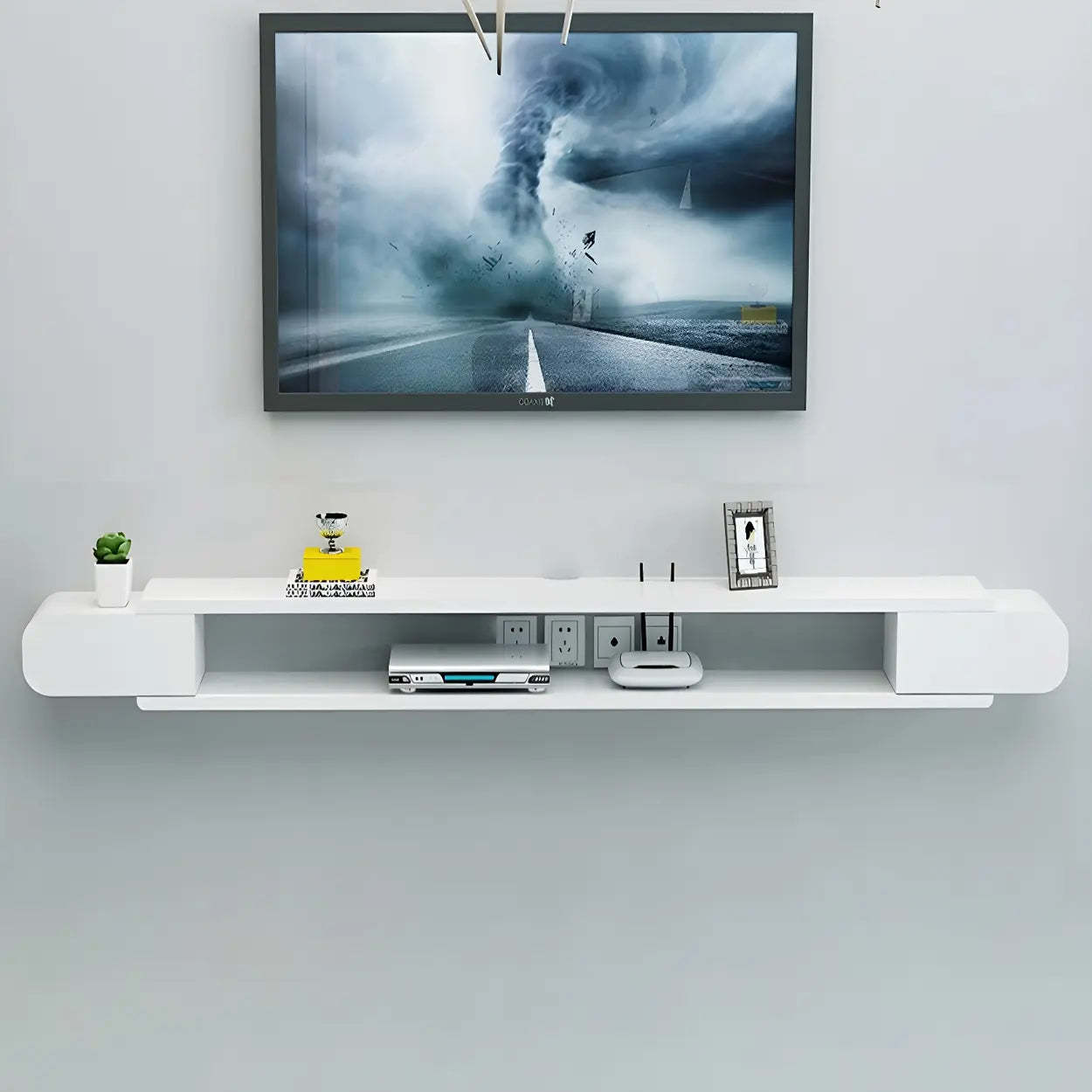 Floating Wood Open-Storage TV Stand
