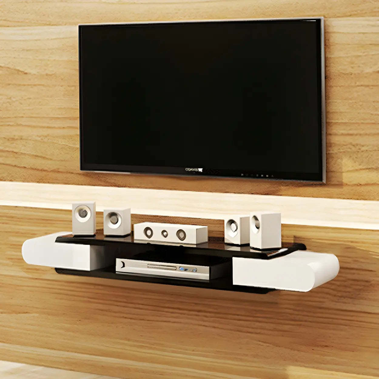 Modern stand open-storage wood tv stands — 43" L x 9" W x 5" H / Black & White