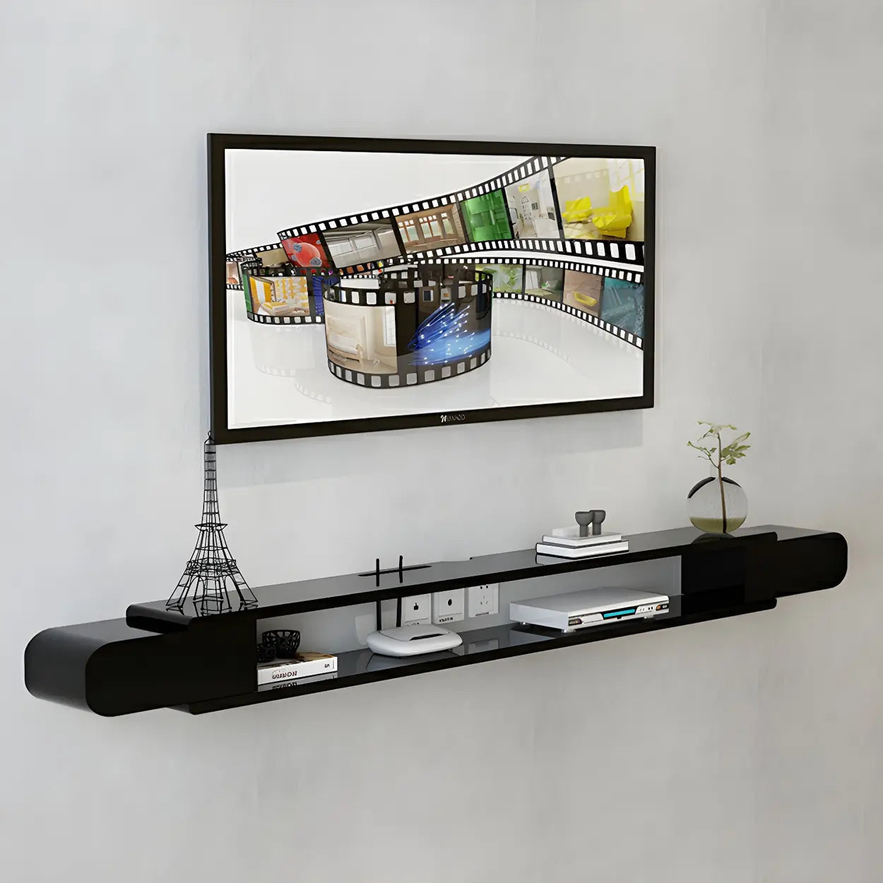 Floating Wood Open-Storage TV Stand