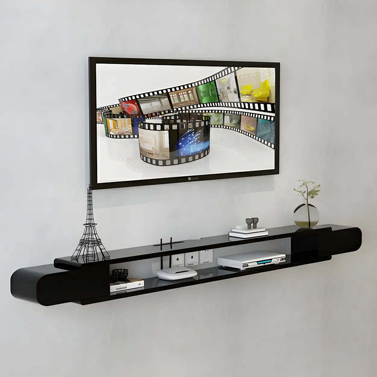 Floating Wood Open-Storage TV Stand