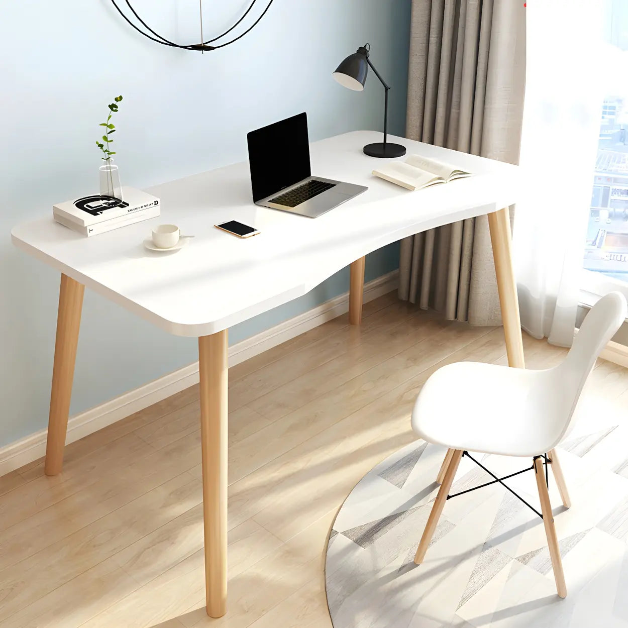 Manufactured Wood Free-Form Curved Writing Desk — Black / Table Only