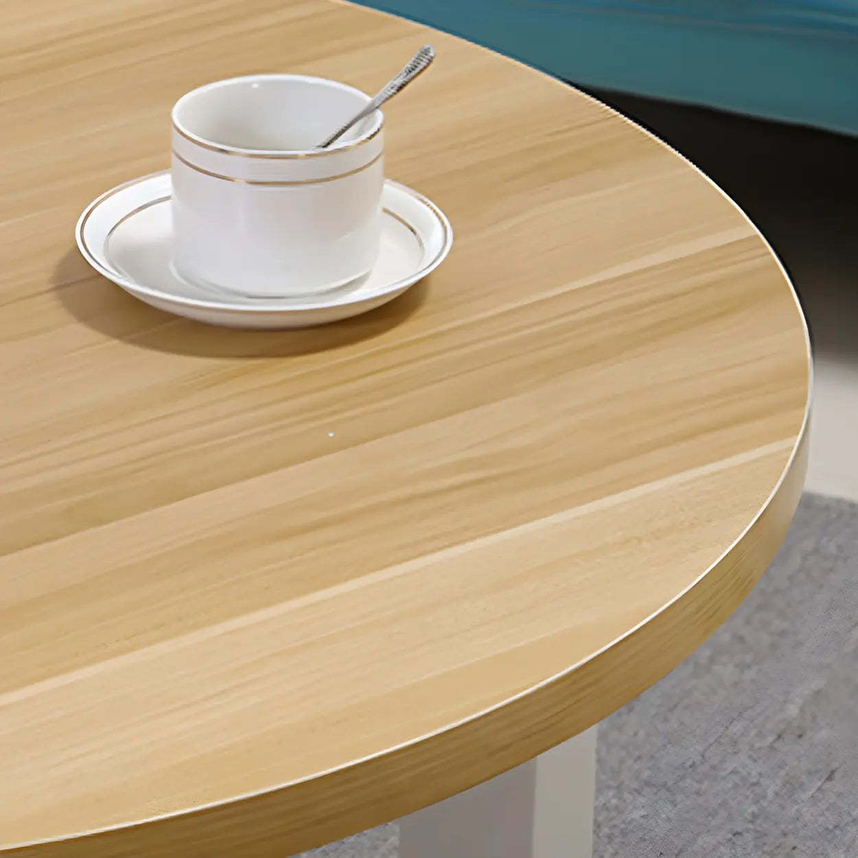 Wood Round Coffee Table with Storage Shelf — Walnut / Black