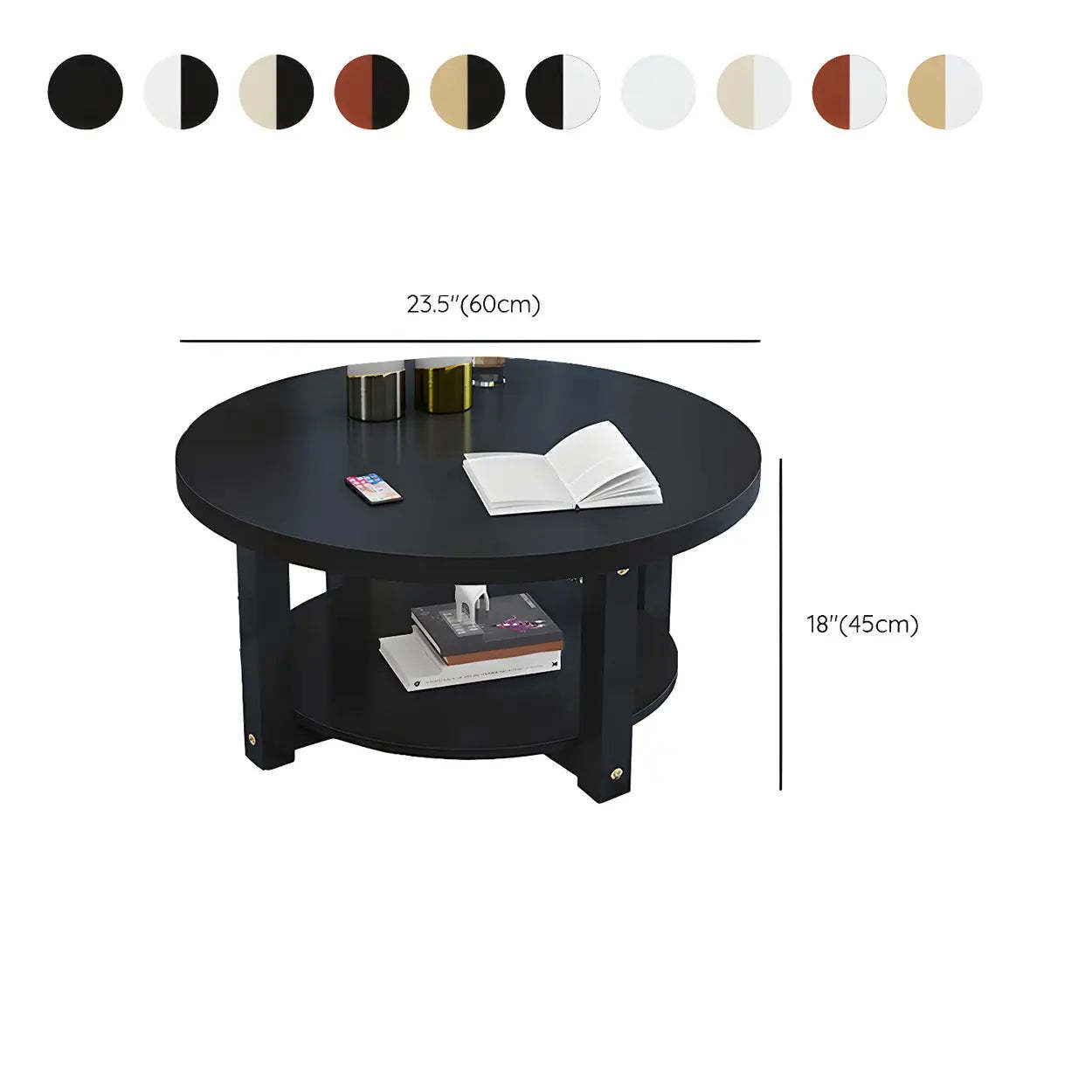 Wood Round Coffee Table with Storage Shelf