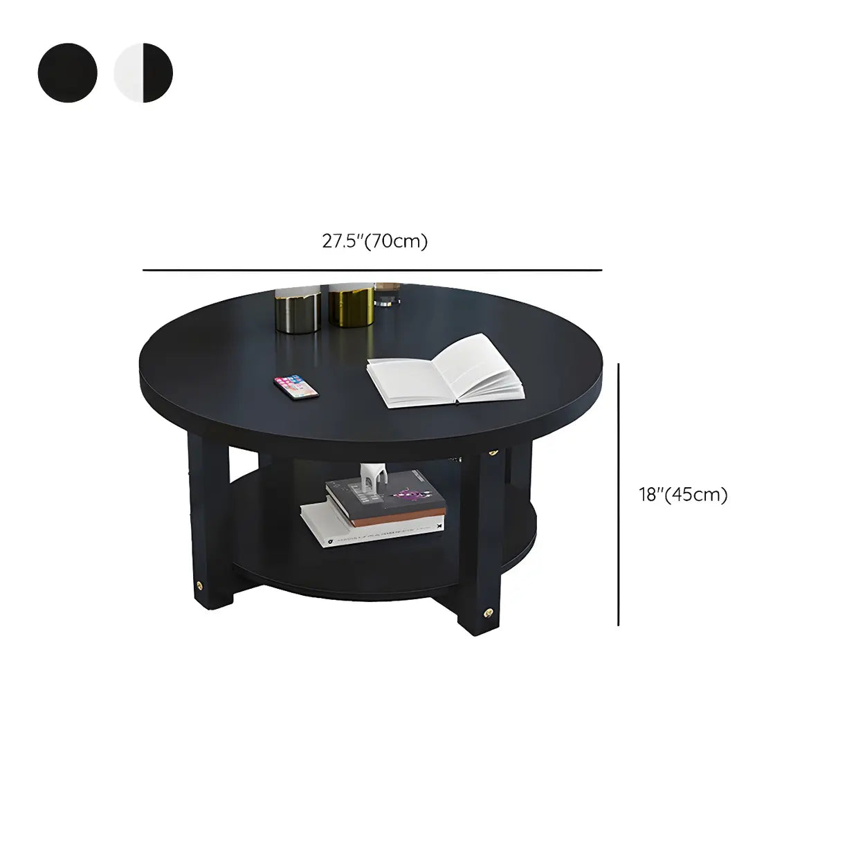 Wood Round Coffee Table with Storage Shelf