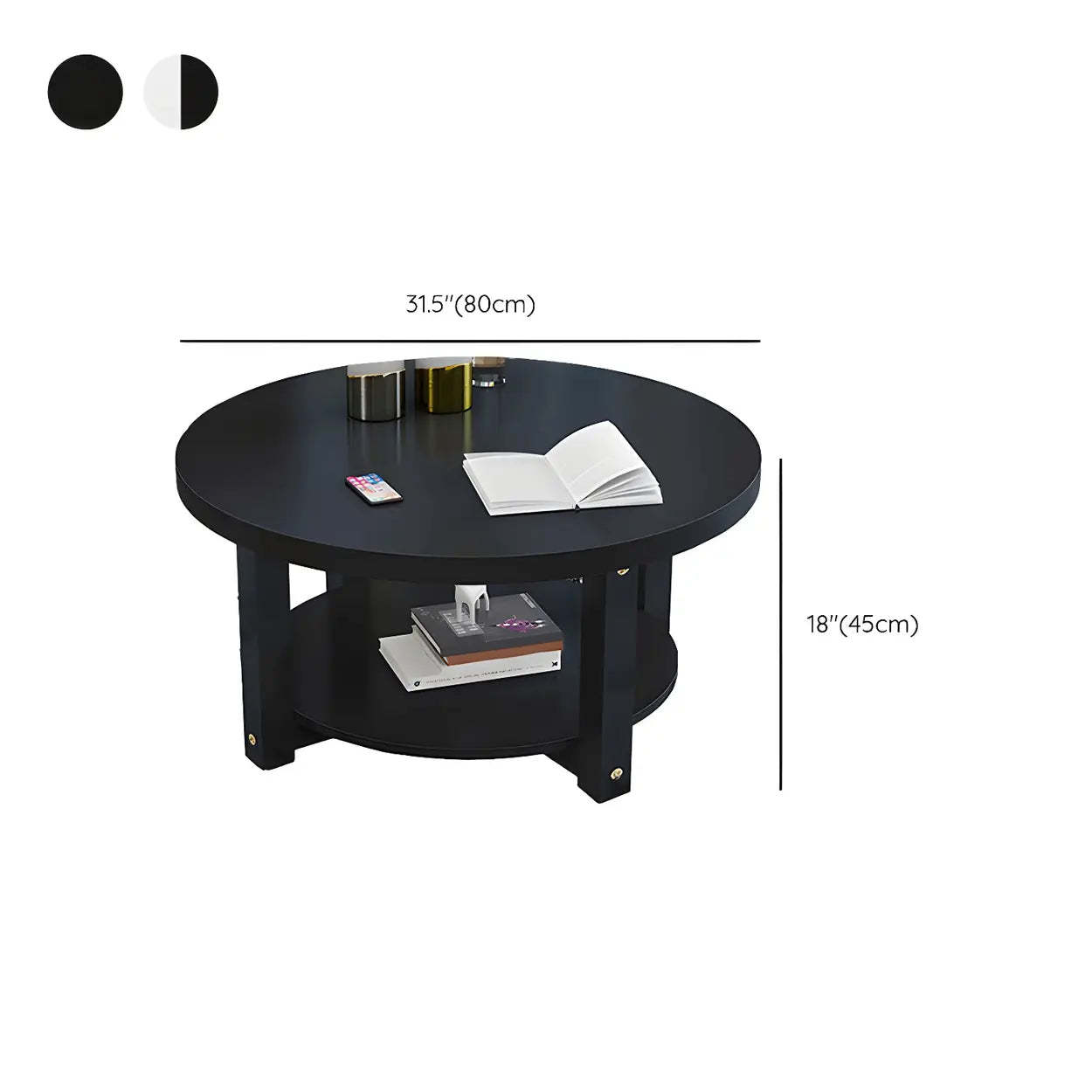 Wood Round Coffee Table with Storage Shelf