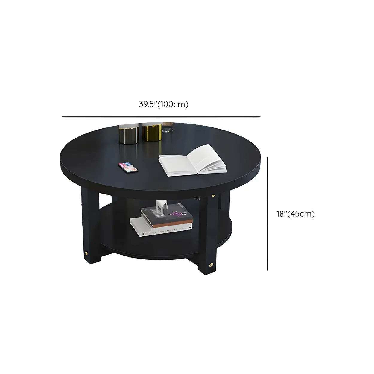 Wood Round Coffee Table with Storage Shelf