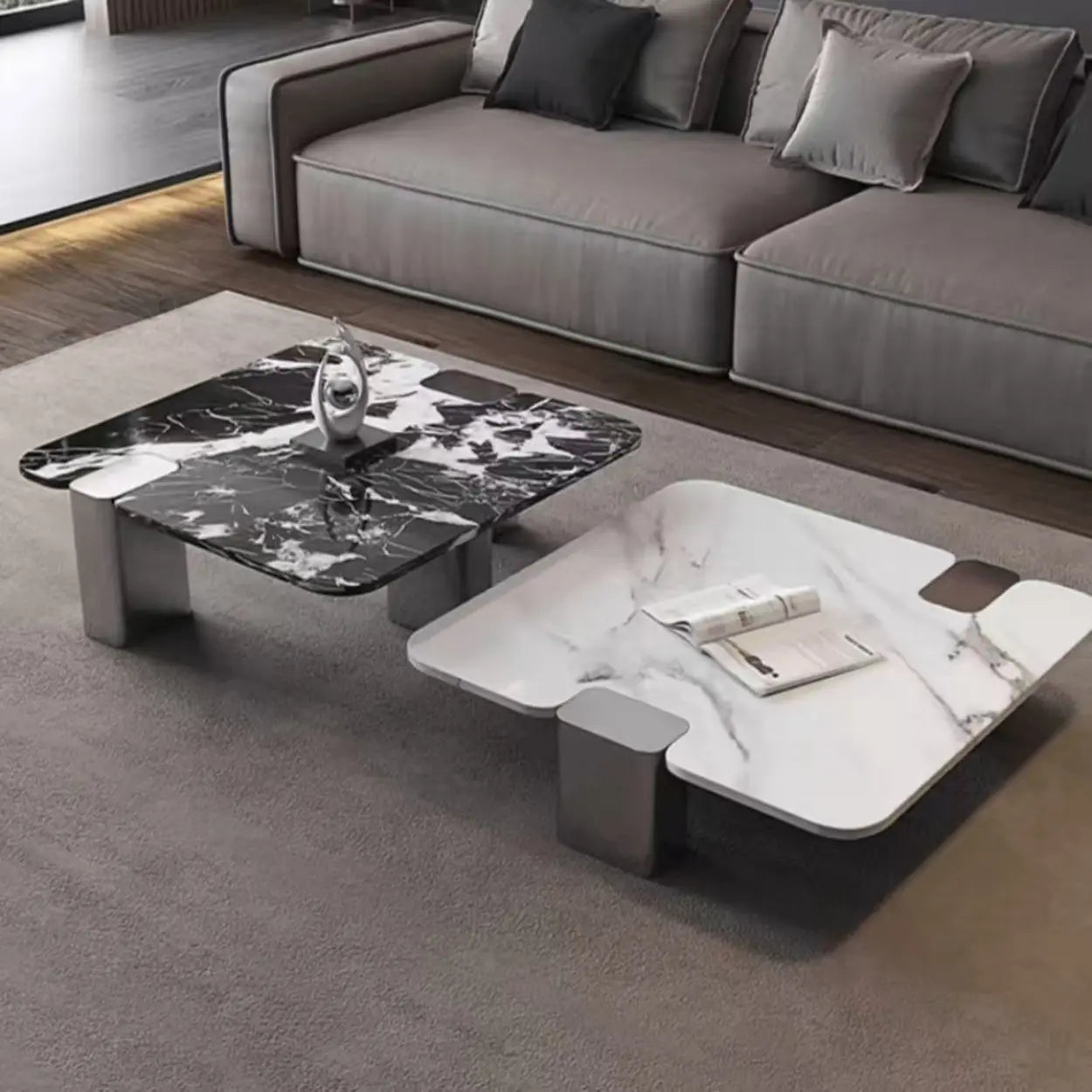 Marble Square Three Stainless Steel Leg Coffee Table