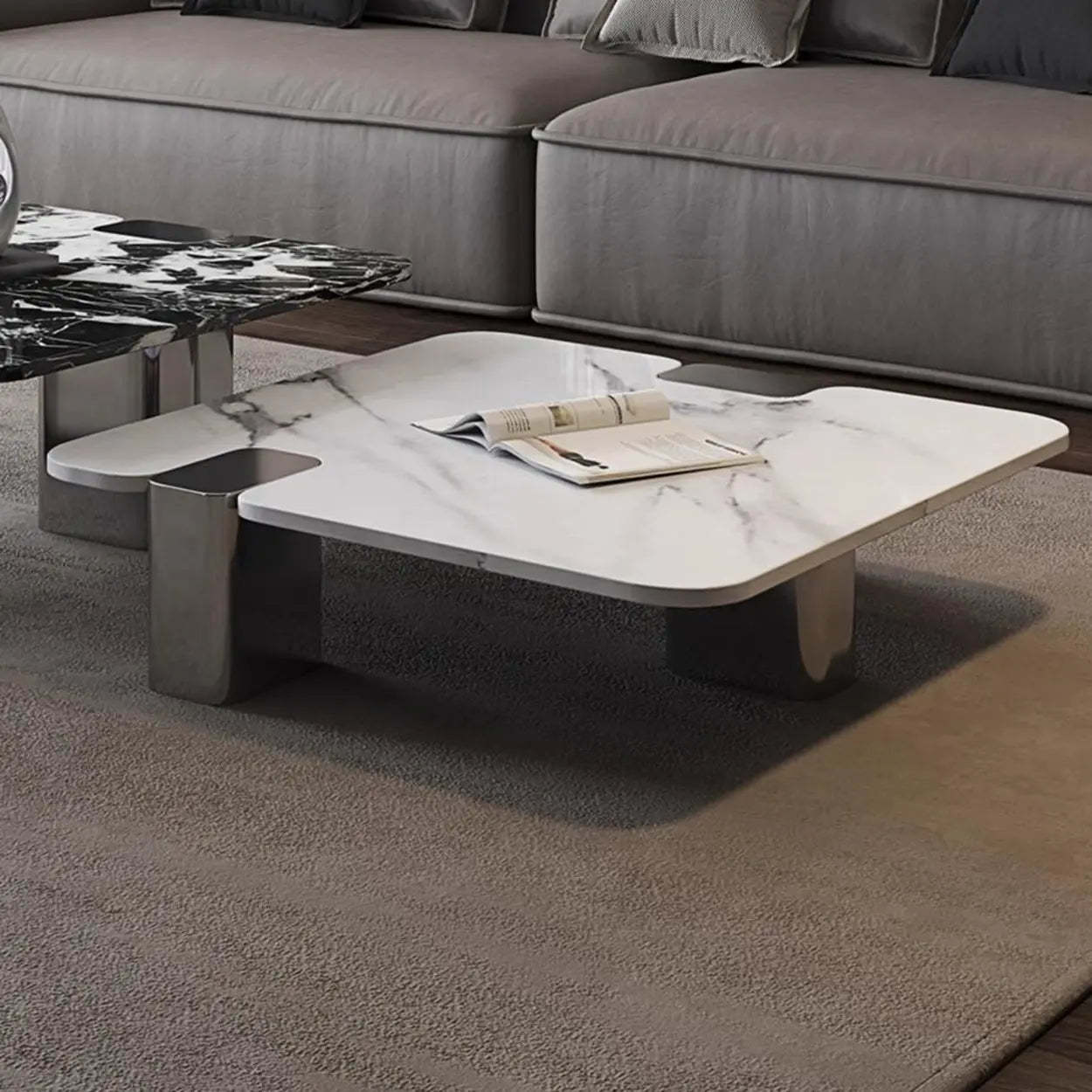 Marble Square Three Stainless Steel Leg Coffee Table
