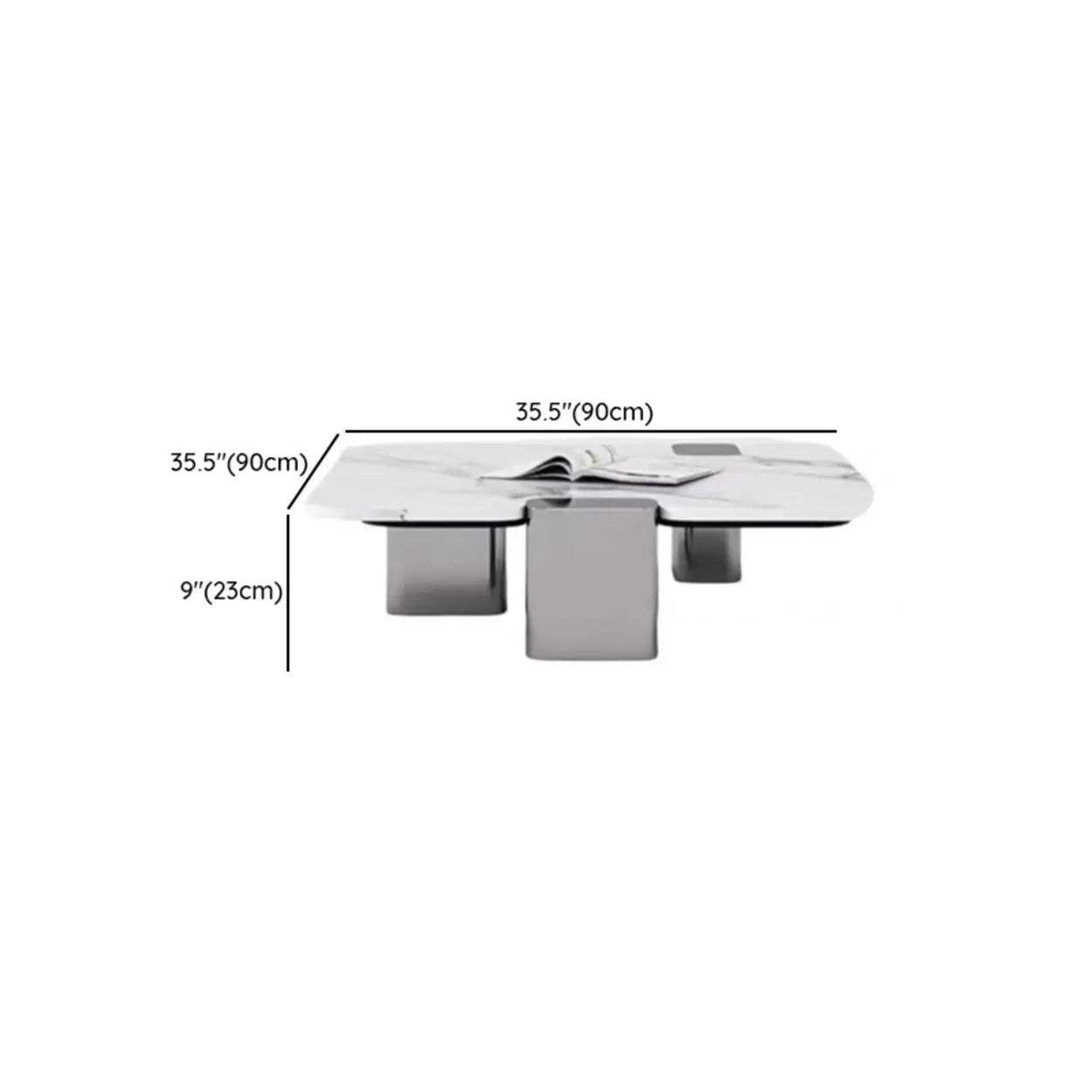 Marble Square Three Stainless Steel Leg Coffee Table