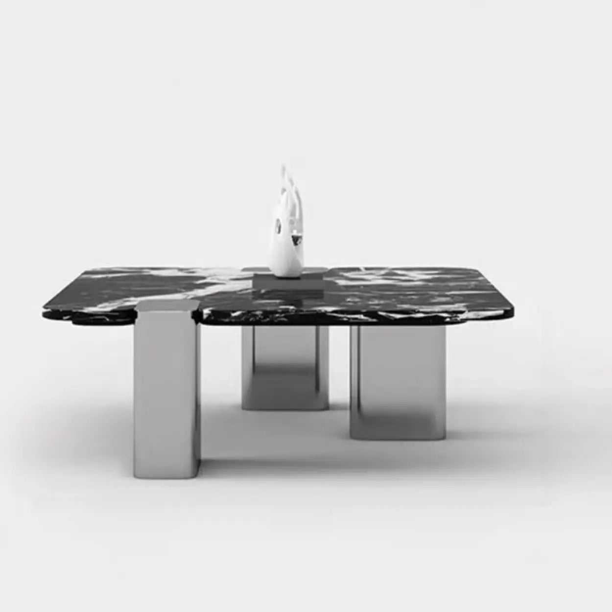 Marble Square Three Stainless Steel Leg Coffee Table — White