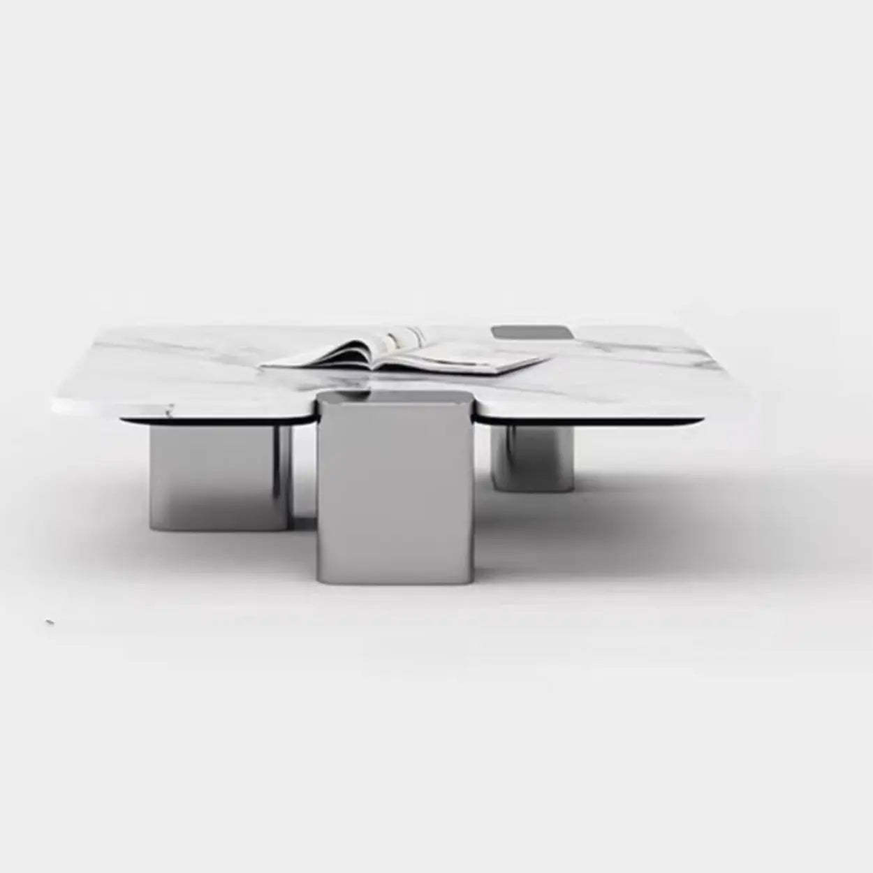 Marble Square Three Stainless Steel Leg Coffee Table