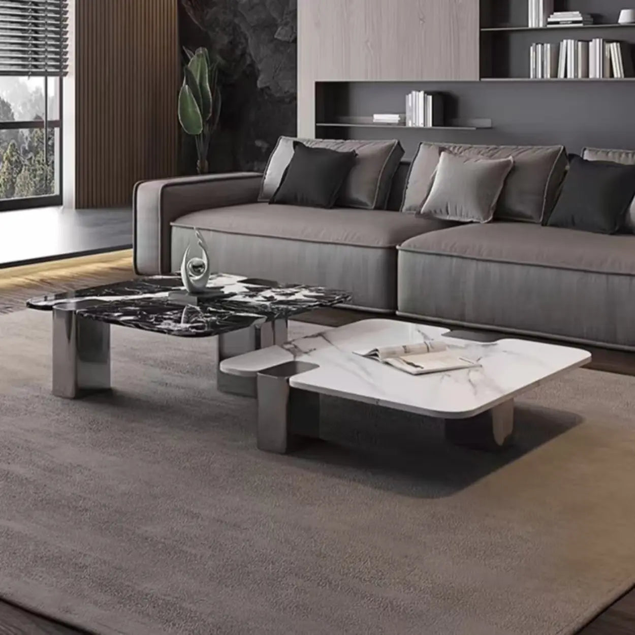 Marble Square Three Stainless Steel Leg Coffee Table