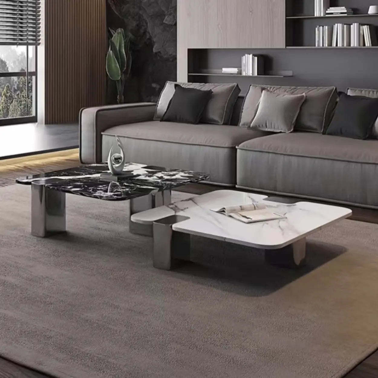 Marble Square Three Stainless Steel Leg Coffee Table