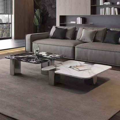Marble Square Three Stainless Steel Leg Coffee Table