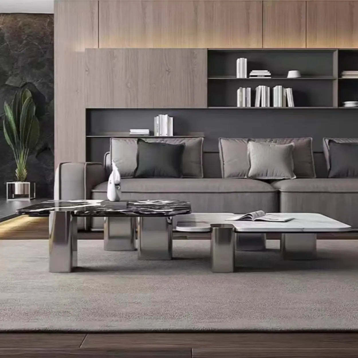 Marble Square Three Stainless Steel Leg Coffee Table