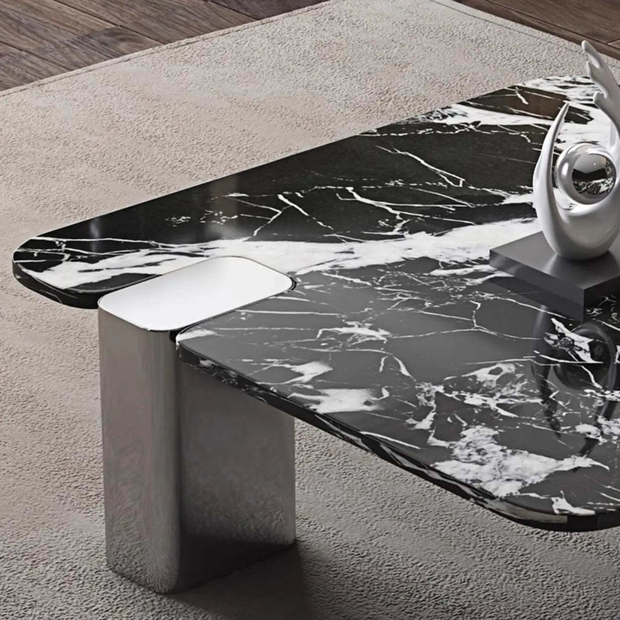 Marble Square Three Stainless Steel Leg Coffee Table