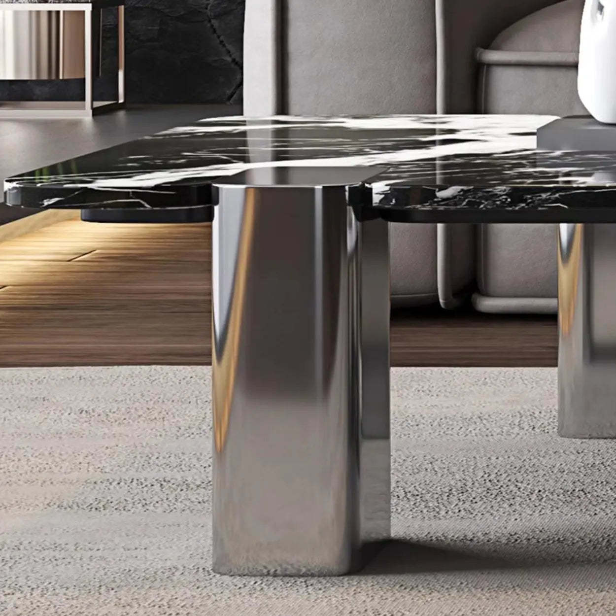 Marble Square Three Stainless Steel Leg Coffee Table