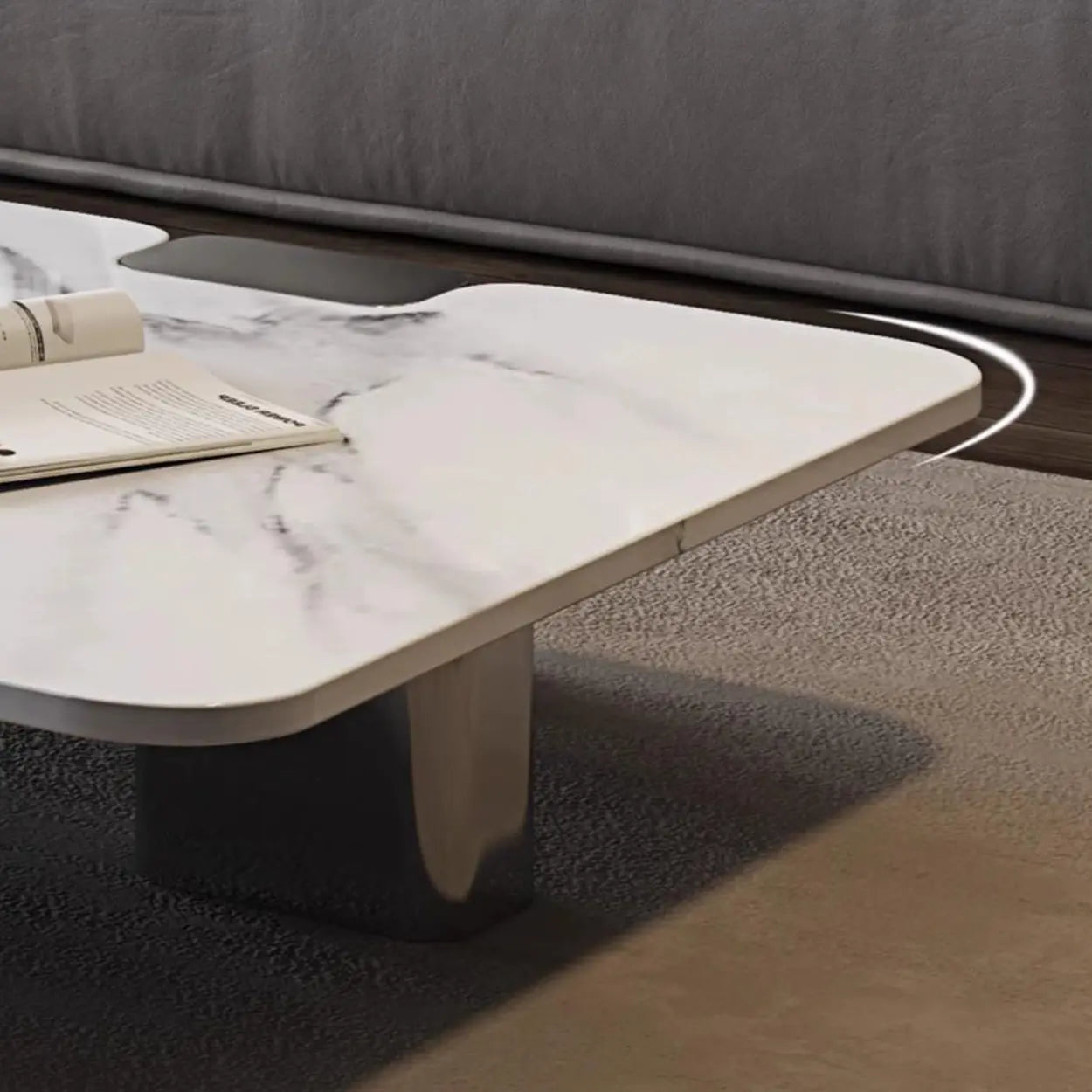 Marble Square Three Stainless Steel Leg Coffee Table