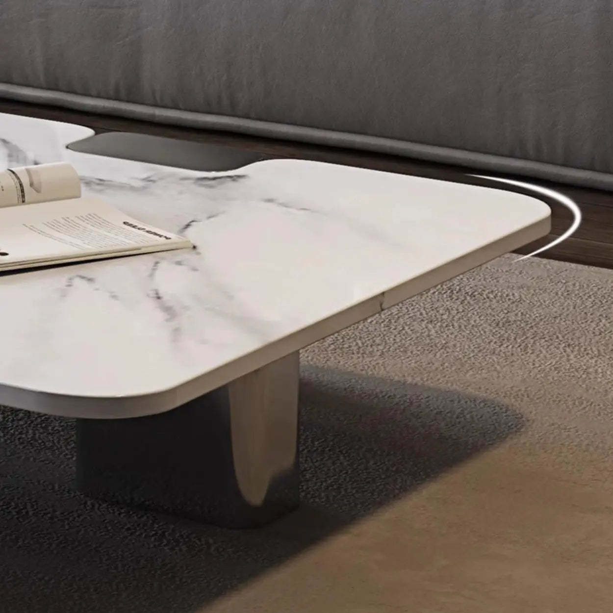 Marble Square Three Stainless Steel Leg Coffee Table