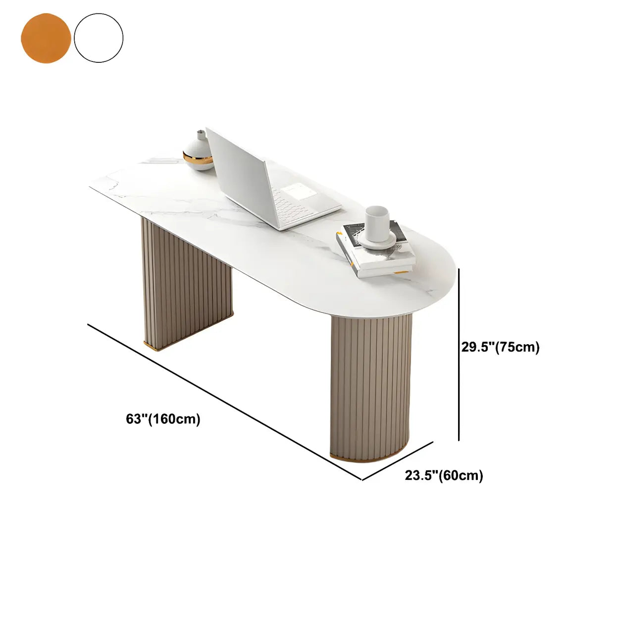 Marble Stone Peninsula Steel-Sled Writing Desk