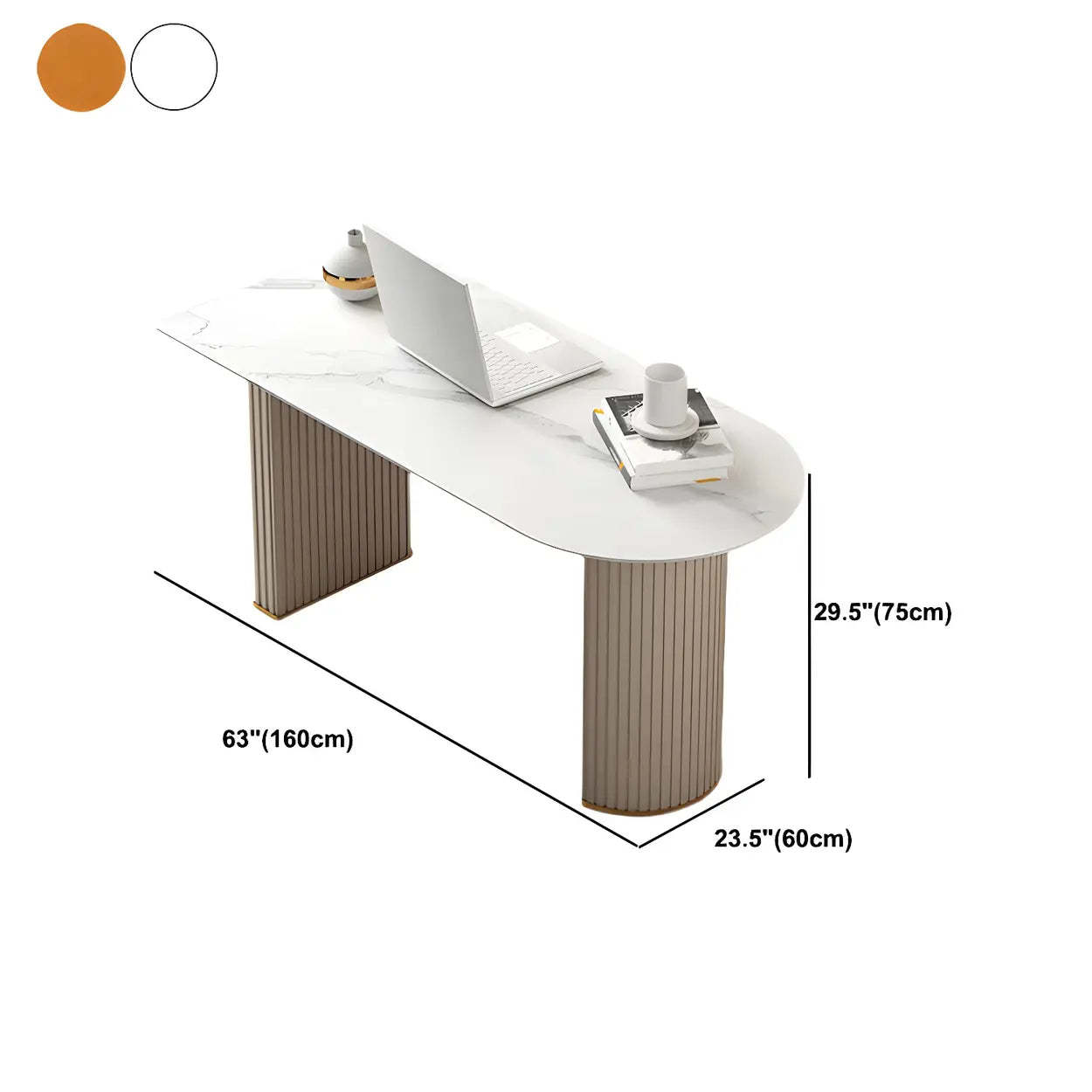 Marble Stone Peninsula Steel-Sled Writing Desk