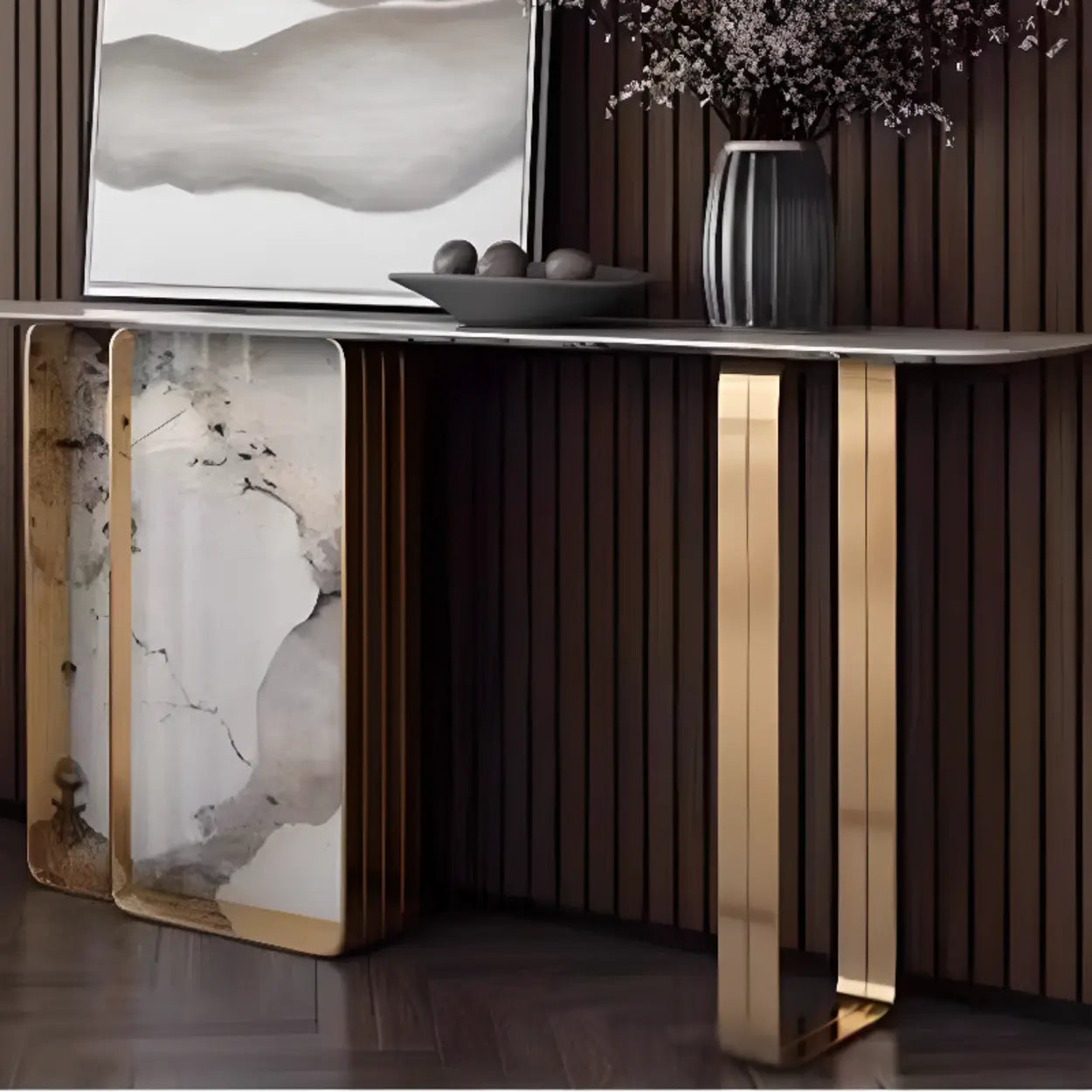 Marble Top Carbon Steel Abstract Console Table