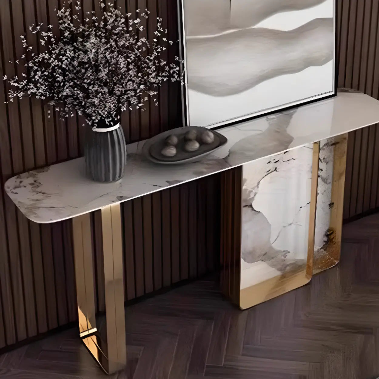 Marble Top Carbon Steel Abstract Console Table
