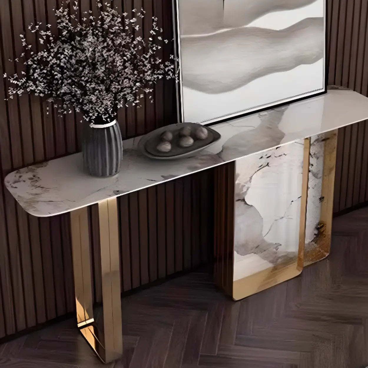 Marble Top Carbon Steel Abstract Console Table