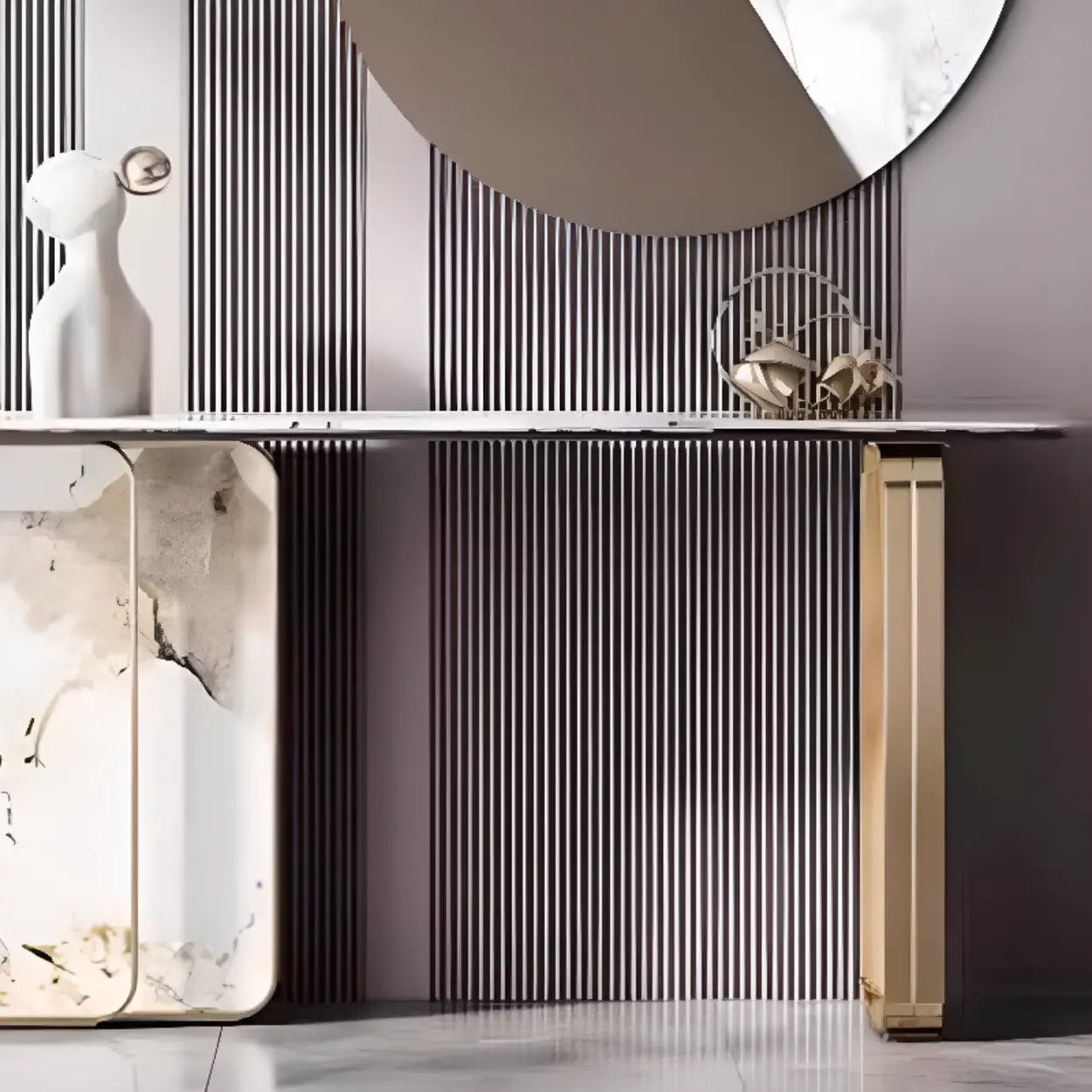 Marble Top Carbon Steel Abstract Console Table