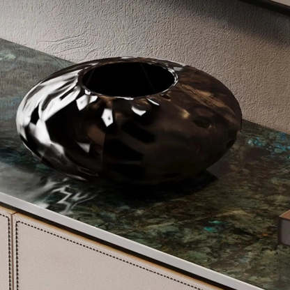Metal Double Pedestal Stone Orange Console Table — Dark Gray