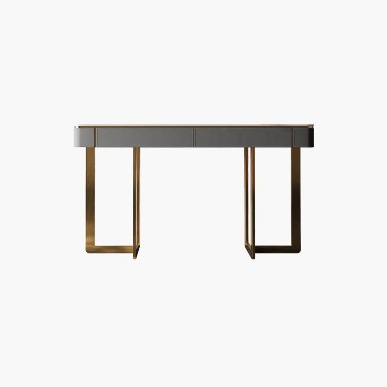 Metal Double Pedestal Stone Orange Console Table — Light Gray
