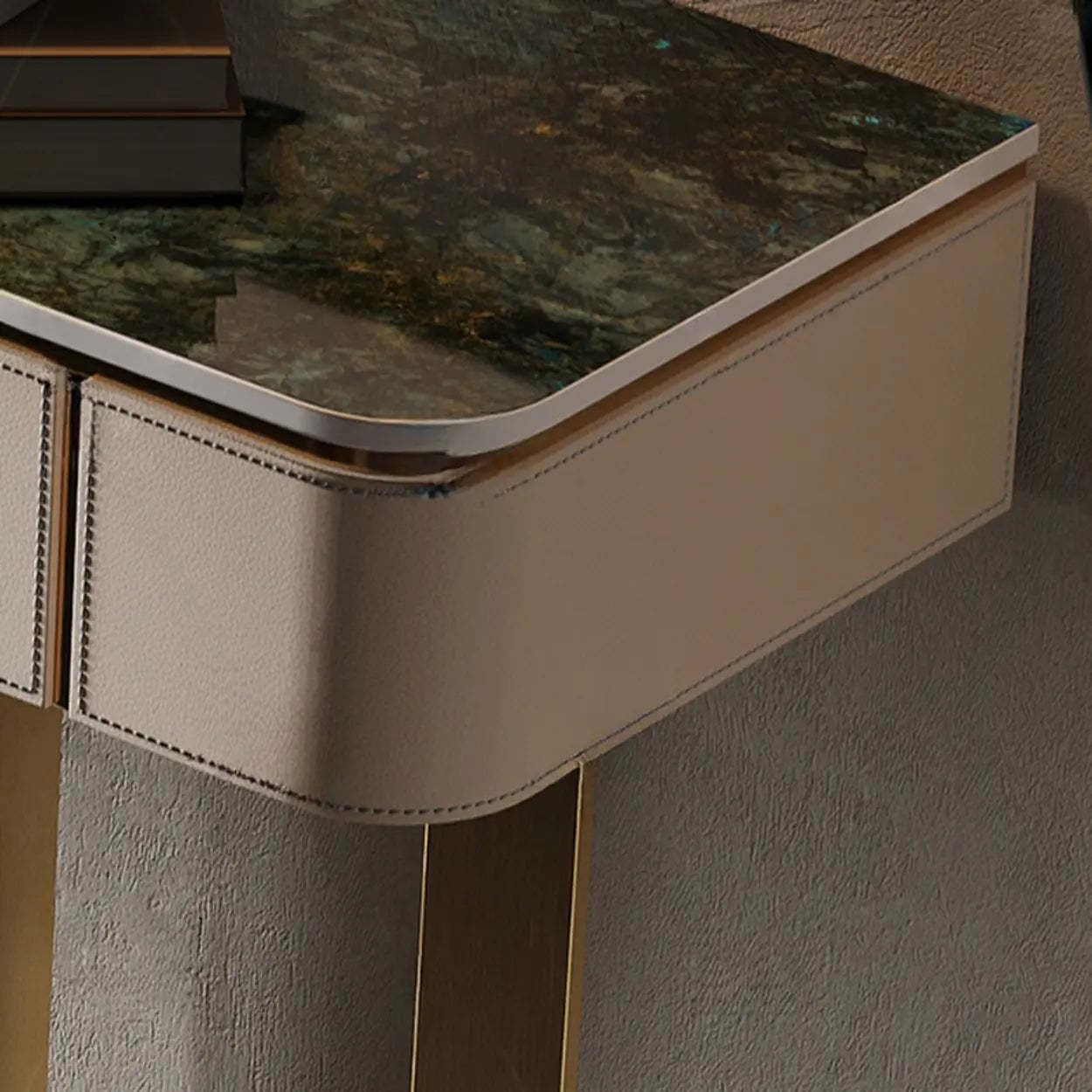 Metal Double Pedestal Stone Orange Console Table — Light Gray