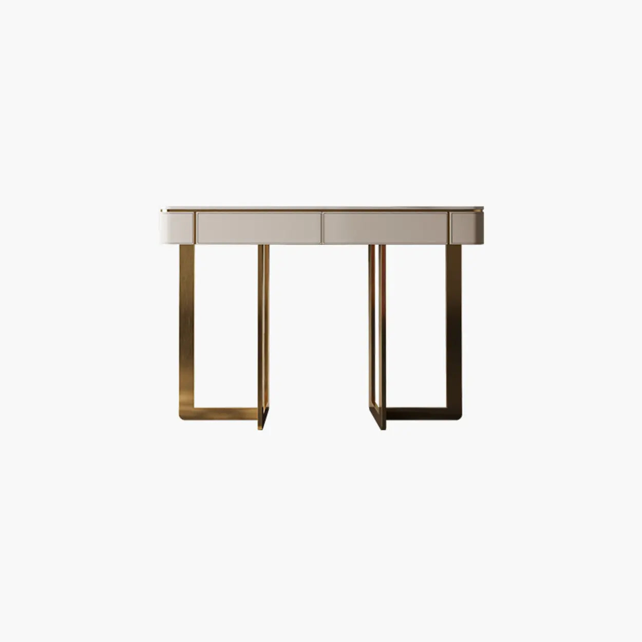 Metal Double Pedestal Stone Orange Console Table