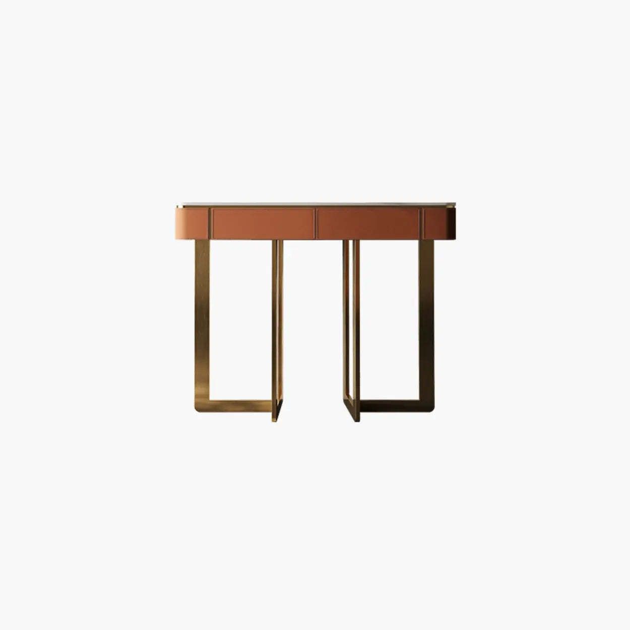 Metal Double Pedestal Stone Orange Console Table — Black