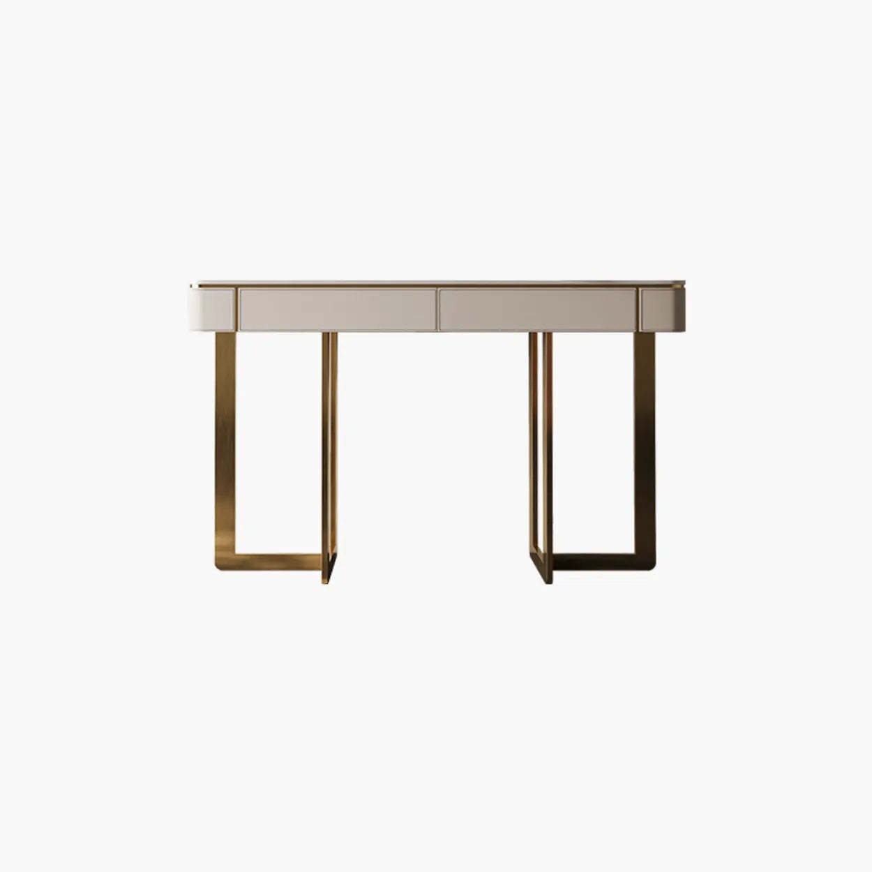 Metal Double Pedestal Stone Orange Console Table