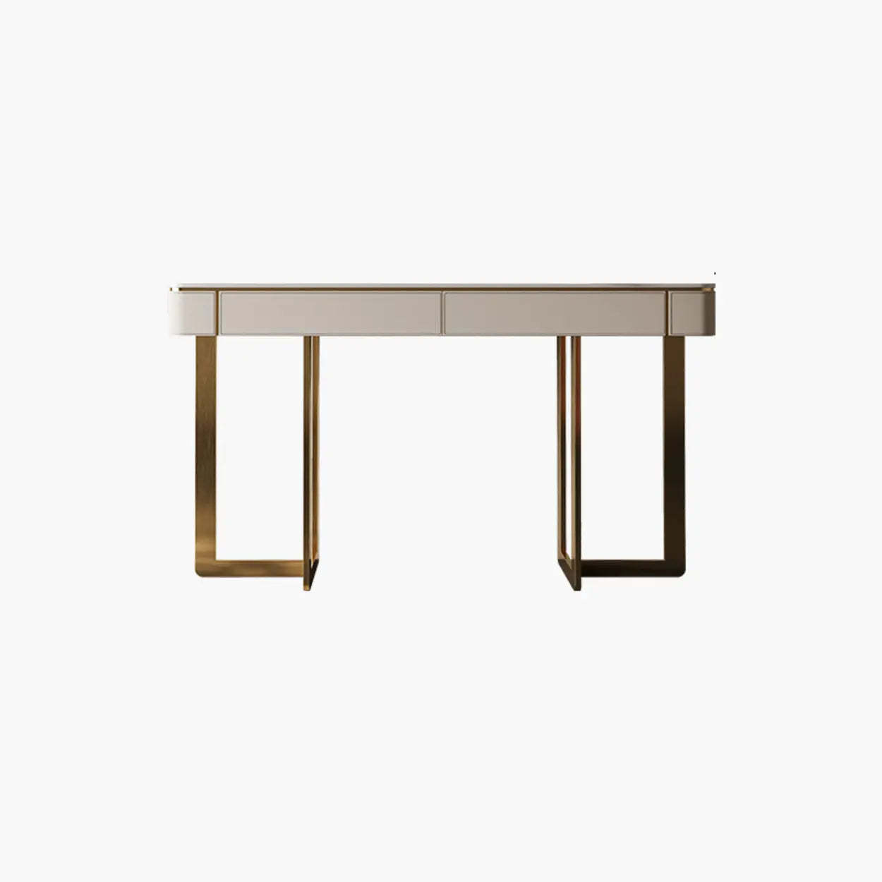 Metal Double Pedestal Stone Orange Console Table