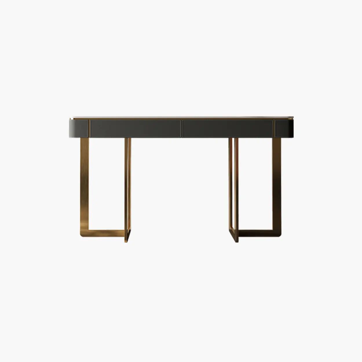 Metal Double Pedestal Stone Orange Console Table