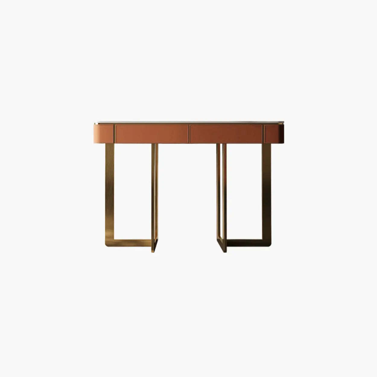 Metal Double Pedestal Stone Orange Console Table — Black