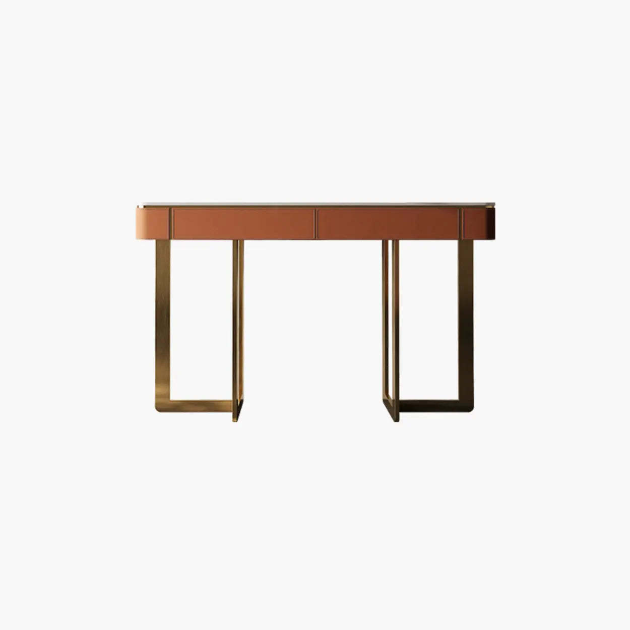 Metal Double Pedestal Stone Orange Console Table — Orange