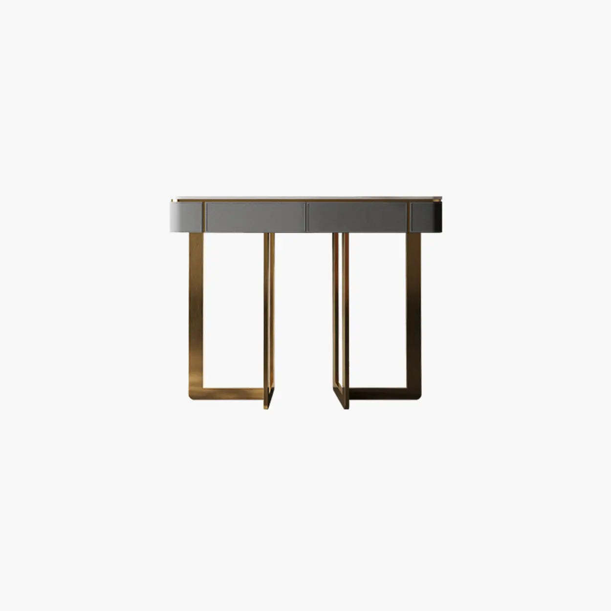 Metal Double Pedestal Stone Orange Console Table — Dark Gray