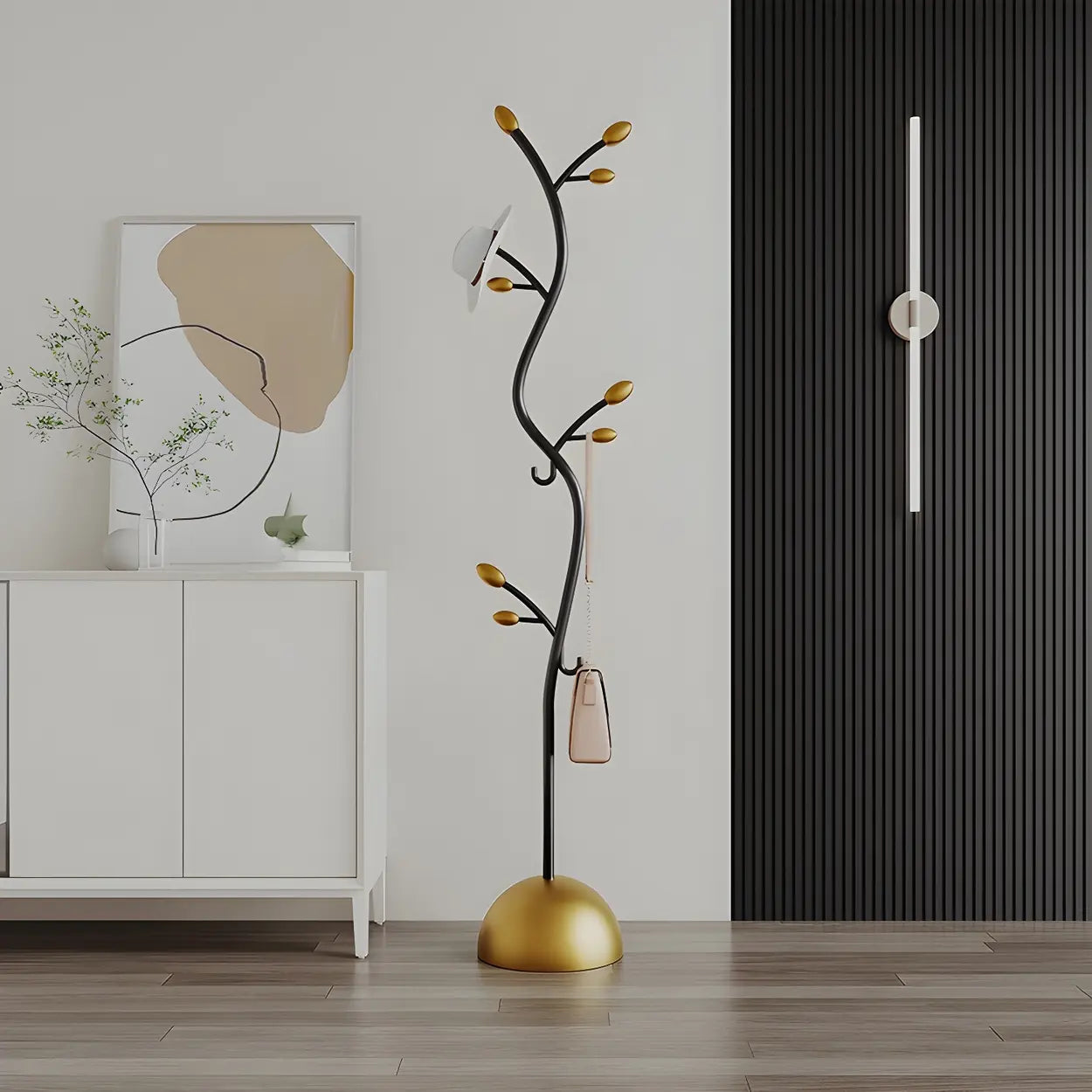 Black-Gold Metal Frame Tall Tree Coat Stand